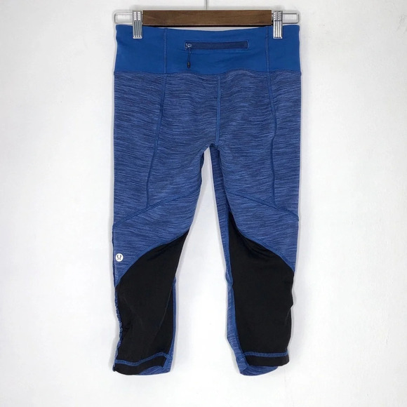 Lululemon Run For Your Life Crop Wee Are From Space Limitless Blue Black Size 6 - Picture 11 of 13